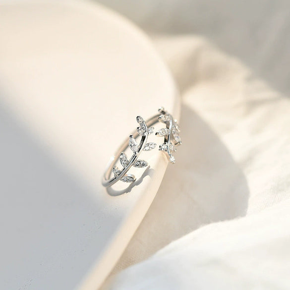 Wholesale Jewelry Fresh Diamond Leaf Branch Style Open Ring 925 Sterling Silver