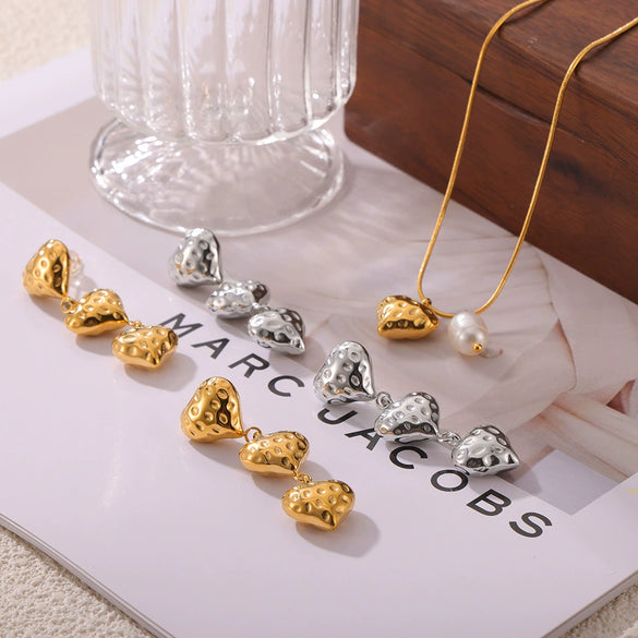 Wholesale Jewelry Fresh Water Pearl Geometric Love Pendant 316L Stainless Steel Gold Plated
