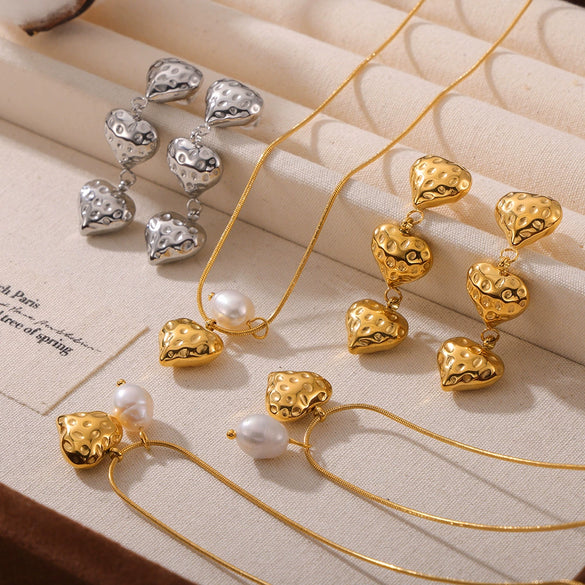 Wholesale Jewelry Fresh Water Pearl Geometric Love Pendant 316L Stainless Steel Gold Plated