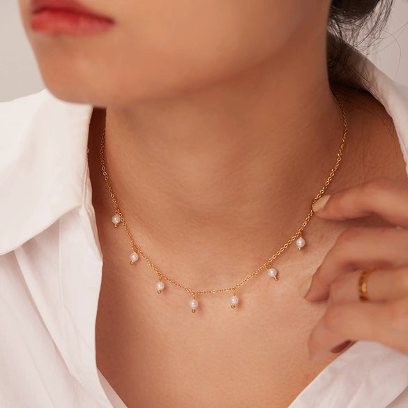 Wholesale Jewelry Fresh Water Pearl Millet Bead Tassel Stainless Steel Geometric Retro Style Electroplated