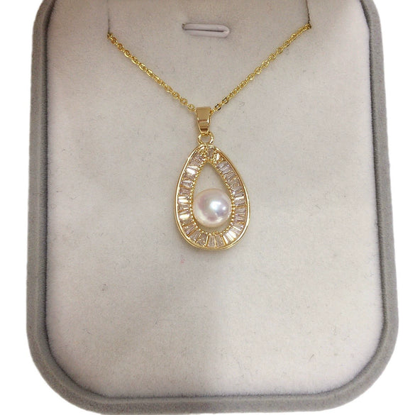Wholesale Jewelry Freshwater Pearl Copper Pendant Dropshaped Round Minimalist Style