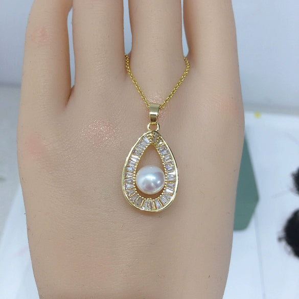 Wholesale Jewelry Freshwater Pearl Copper Pendant Dropshaped Round Minimalist Style