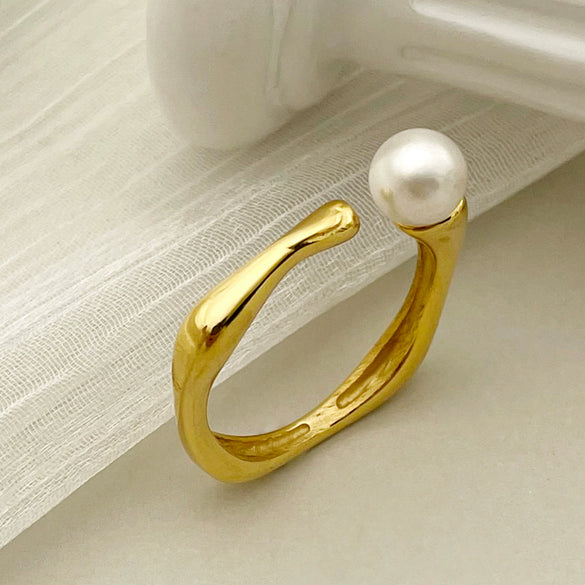 Wholesale Jewelry Freshwater Pearl Irregular Shape Ring For Women Stainless Steel Electroplated