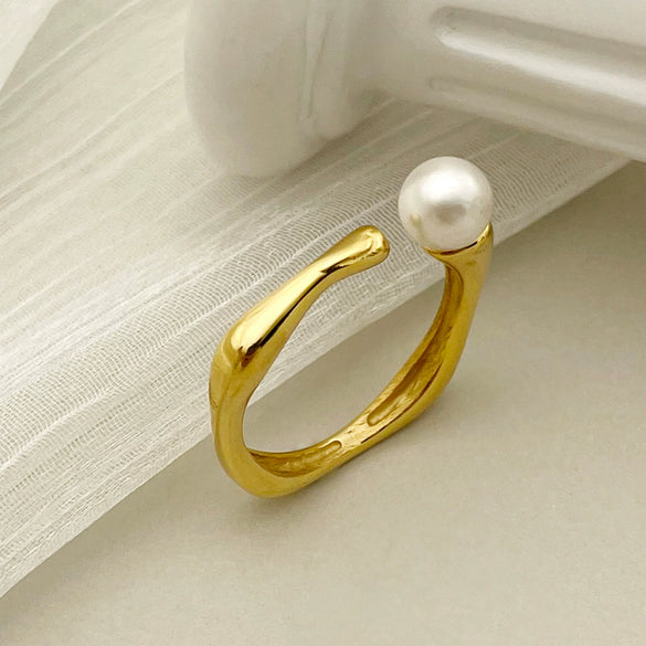 Wholesale Jewelry Freshwater Pearl Irregular Shape Ring For Women Stainless Steel Electroplated