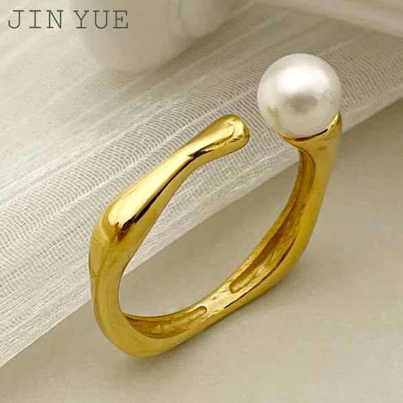 Wholesale Jewelry Freshwater Pearl Irregular Shape Ring For Women Stainless Steel Electroplated