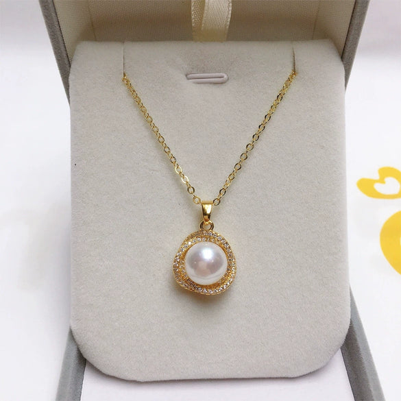 Wholesale Jewelry Freshwater Pearl Pendant Necklace With Geometric Style Copper Accessories And K Gold Craft