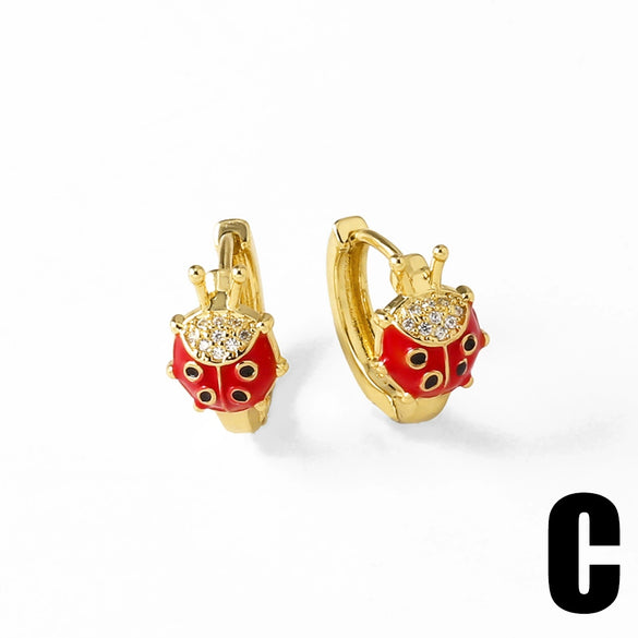 Wholesale Jewelry Fruit Cherry Insect Geometric Copper Goldplated Ear Clip Earrings