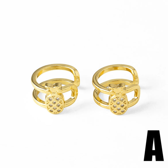 Wholesale Jewelry Fruit Cherry Insect Geometric Copper Goldplated Ear Clip Earrings