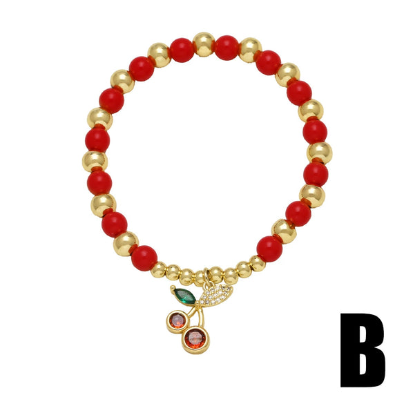 Wholesale Jewelry Fruit Cherry Pendant Copper Beaded Bracelet Electroplated