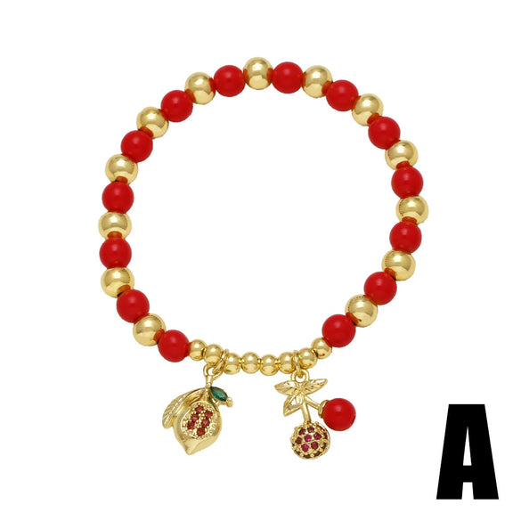 Wholesale Jewelry Fruit Cherry Pendant Copper Bracelet Electroplated