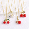 Wholesale Jewelry Fruit Cherry Pendant Necklace Copper 18K Gold Plated O Word Chain