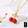 Wholesale Jewelry Fruit Cherry Pendant Necklace Copper 18K Gold Plated O Word Chain