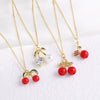 Wholesale Jewelry Fruit Cherry Pendant Necklace Copper 18K Gold Plated O Word Chain