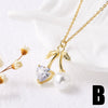 Wholesale Jewelry Fruit Cherry Pendant Necklace Copper 18K Gold Plated O Word Chain