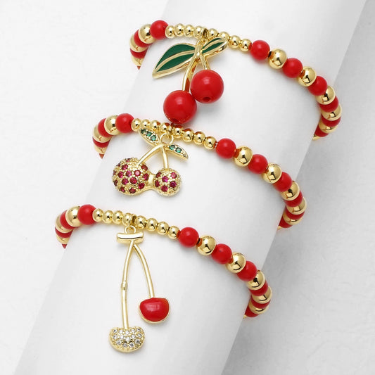 Wholesale Jewelry Fruit Cherry Style Copper Pendant Bracelet With Electroplating