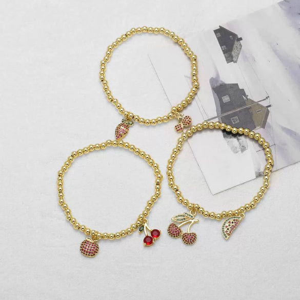 Wholesale Jewelry Fruit Cherry Watermelon Copper Pendant Bracelet For Women Electroplated