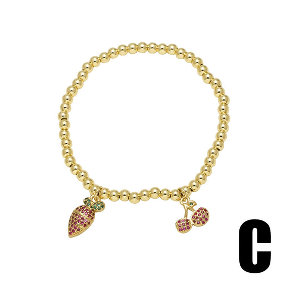 Wholesale Jewelry Fruit Cherry Watermelon Copper Pendant Bracelet For Women Electroplated