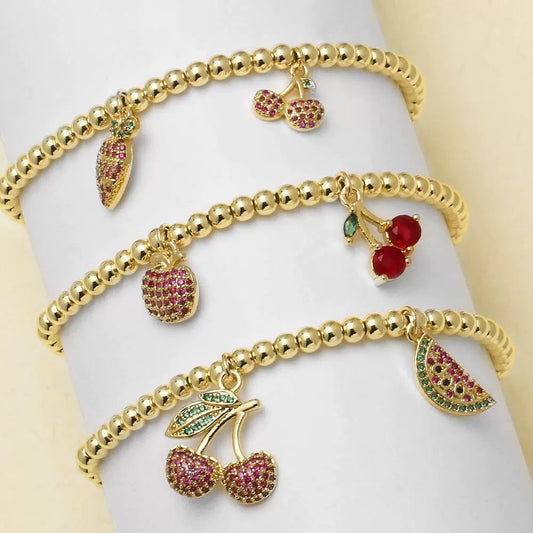 Wholesale Jewelry Fruit Cherry Watermelon Copper Pendant Bracelet For Women Electroplated