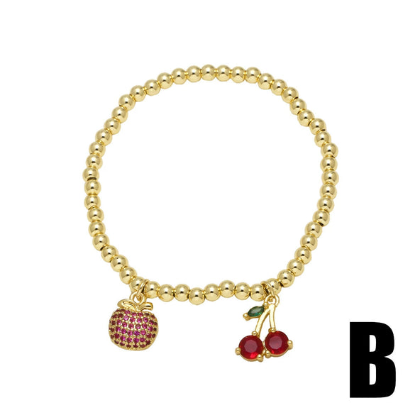 Wholesale Jewelry Fruit Cherry Watermelon Copper Pendant Bracelet For Women Electroplated