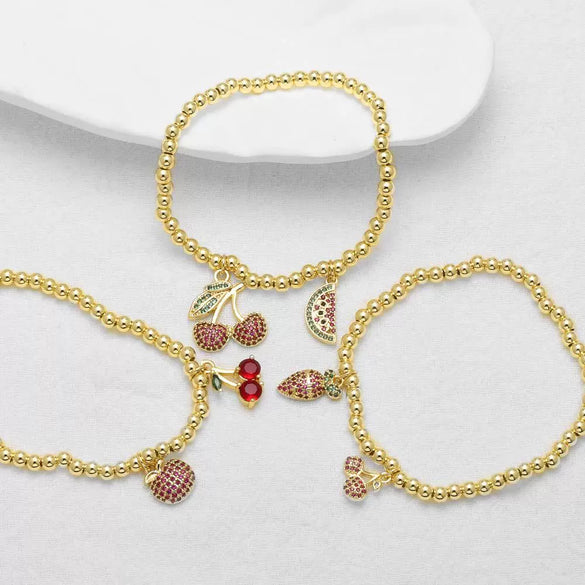 Wholesale Jewelry Fruit Cherry Watermelon Copper Pendant Bracelet For Women Electroplated