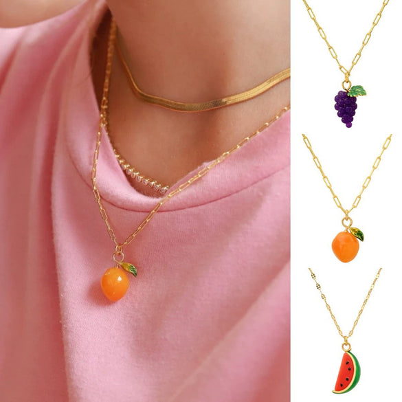Wholesale Jewelry Fruit Food Style Copper Electroplating Ochain Pendant Necklace For Women