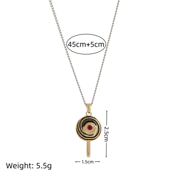 Wholesale Jewelry Fruit Food Style Geometric Donut Copper Pendant Necklace Inlaid With Colored Zircon Electroplated
