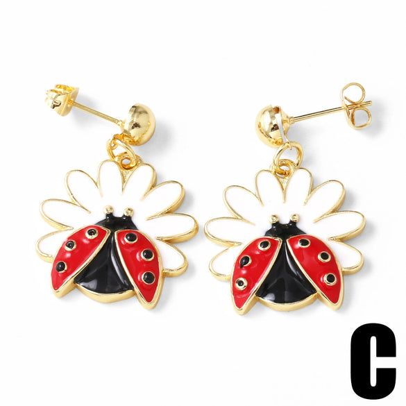 Wholesale Jewelry Fruit Insect Strawberry Copper 18K Gold Plated Earrings For Women