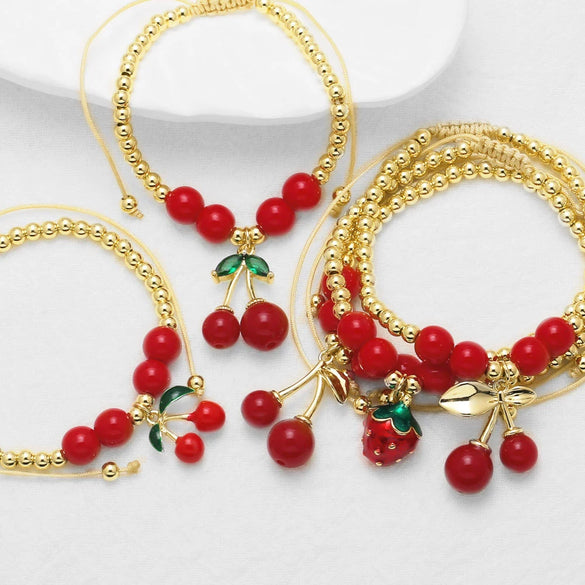 Wholesale Jewelry Fruit Pattern Copper Plated Gold Pendant Bracelet Unisex Women