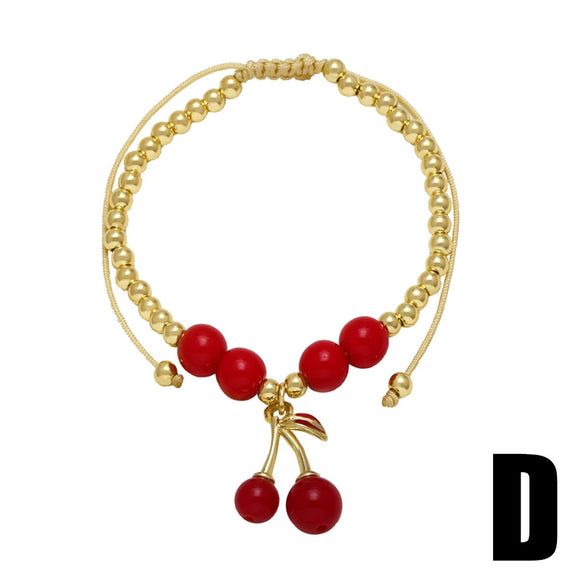 Wholesale Jewelry Fruit Pattern Copper Plated Gold Pendant Bracelet Unisex Women