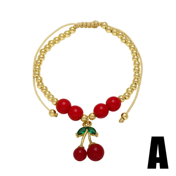 Wholesale Jewelry Fruit Pattern Copper Plated Gold Pendant Bracelet Unisex Women