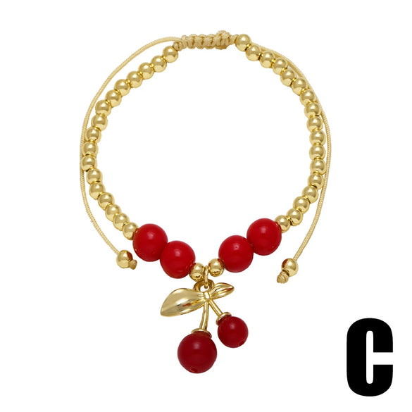 Wholesale Jewelry Fruit Pattern Copper Plated Gold Pendant Bracelet Unisex Women