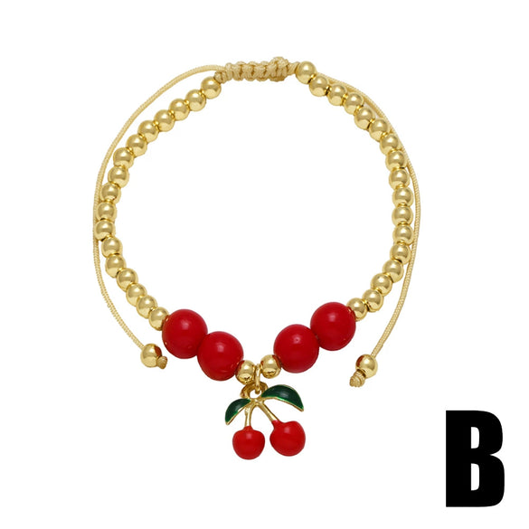 Wholesale Jewelry Fruit Pattern Copper Plated Gold Pendant Bracelet Unisex Women
