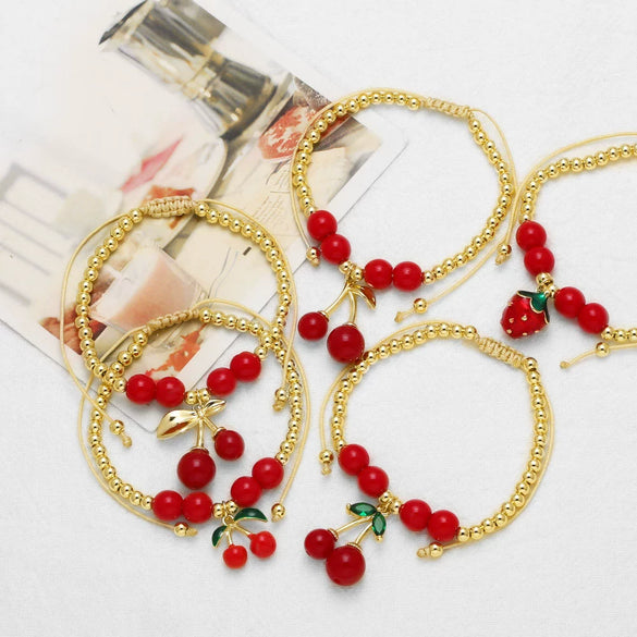 Wholesale Jewelry Fruit Pattern Copper Plated Gold Pendant Bracelet Unisex Women
