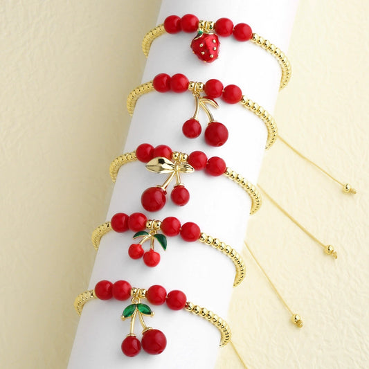 Wholesale Jewelry Fruit Pattern Copper Plated Gold Pendant Bracelet Unisex Women