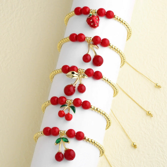 Wholesale Jewelry Fruit Pattern Copper Plated Gold Pendant Bracelet Unisex Women