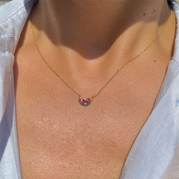 Wholesale Jewelry Fruit Shaped Pendant Necklace Copper Inlaid Zircon