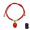 Wholesale Jewelry Fruit Strawberry Pendant Copper Electroplated Red Rope Braided Unisex Bracelet