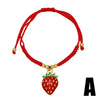 Wholesale Jewelry Fruit Strawberry Pendant Copper Electroplated Red Rope Braided Unisex Bracelet