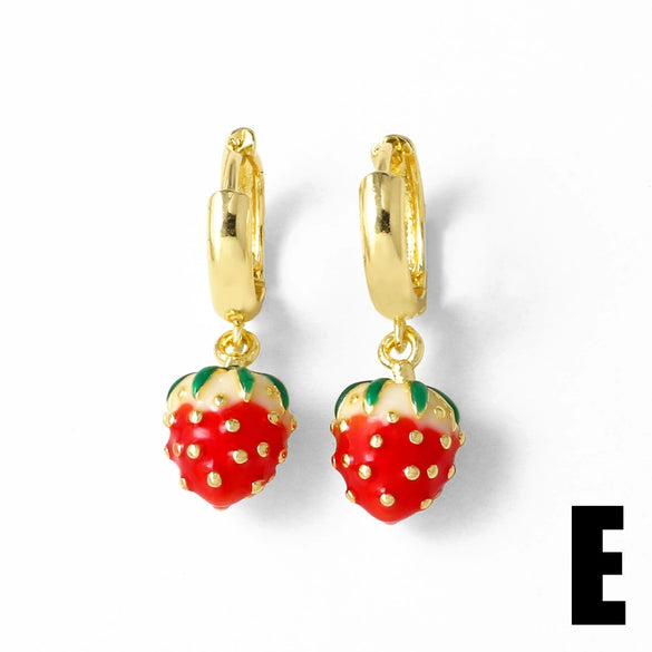 Wholesale Jewelry Fruit Strawberry Pitaya Copper Pendant Electroplated Earrings For Women