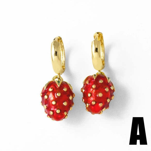 Wholesale Jewelry Fruit Strawberry Pitaya Copper Pendant Electroplated Earrings For Women