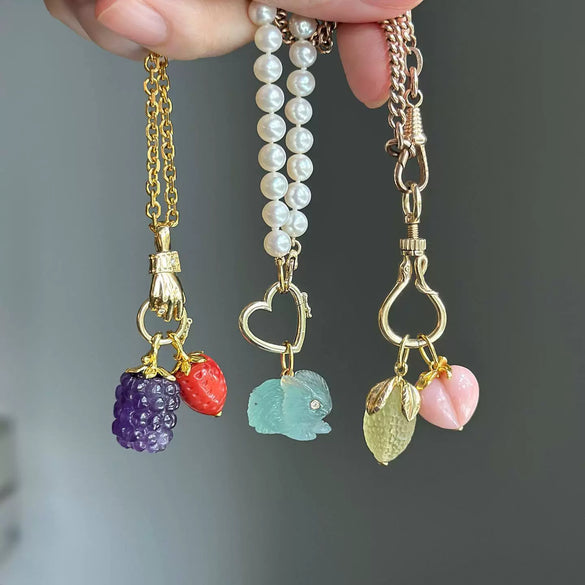 Wholesale Jewelry Fruit Style Copper And Liuli Pendant Necklace With O Word Chain For Women Electroplated