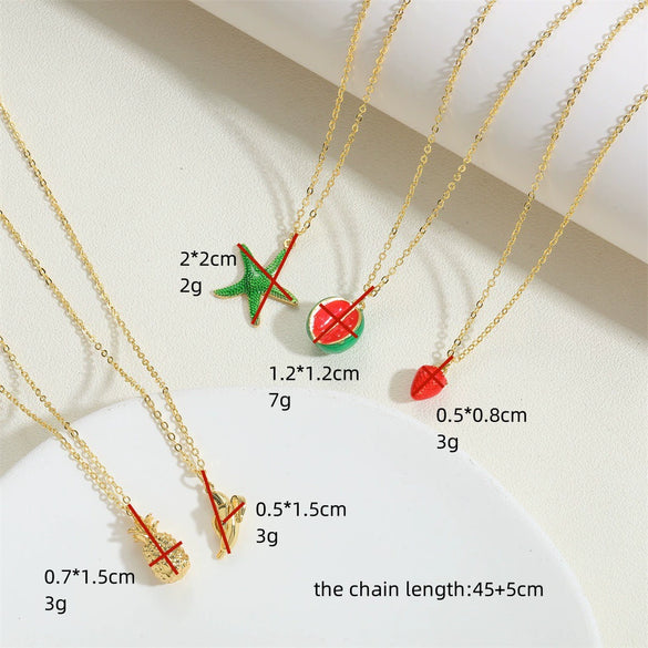 Wholesale Jewelry Fruit Style Copper Mixed Gem Inlay Watermelon Pendant Ochain Necklace For Women Electroplated