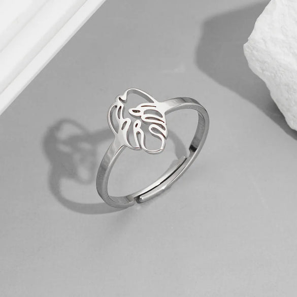 Wholesale Jewelry Funny Sweet Pastoral Flower Notes 201 Stainless Steel 18K Gold Plated Polishing Hollow Out Open Rings