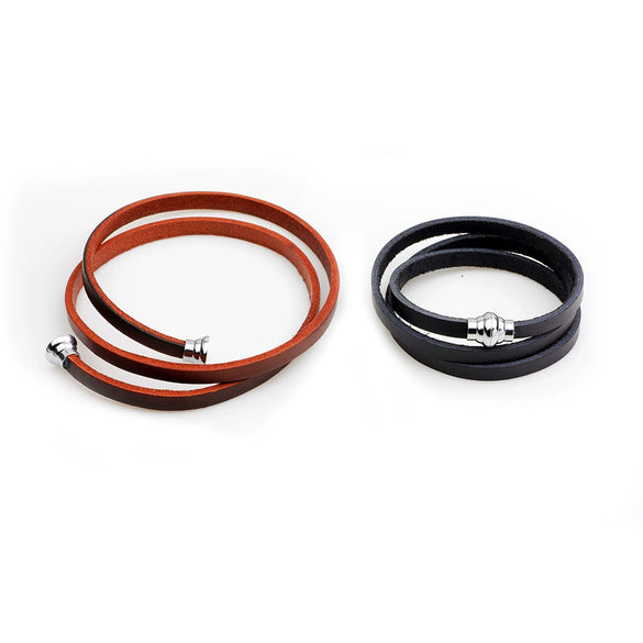 Wholesale Jewelry Genuine Leather Multilayer Winding Geometric Style Men's Unisex Bracelet With Diamond Design