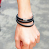 Wholesale Jewelry Genuine Leather Multilayer Winding Geometric Style Men's Unisex Bracelet With Diamond Design