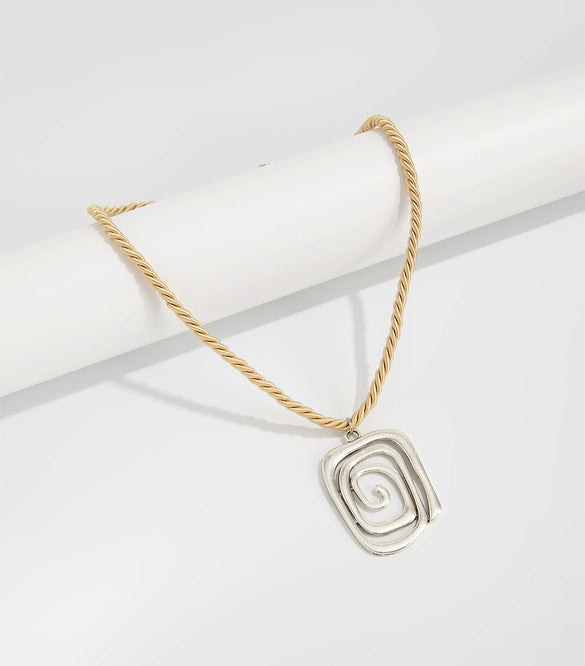 Wholesale Jewelry Geometric Alloy Beaded Stacked Mittens Spiral Pendant Rope Necklace With Electroplating For Women