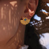 Wholesale Jewelry Geometric Blue Turquoise Stainless Steel Electroplated Fanshaped Earrings For Women