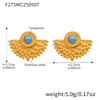 Wholesale Jewelry Geometric Blue Turquoise Stainless Steel Electroplated Fanshaped Earrings For Women