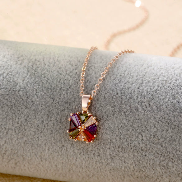 Wholesale Jewelry Geometric Clavicle Chain Tourmaline Colorful Artificial Zircon Rose Gold Plated Necklace