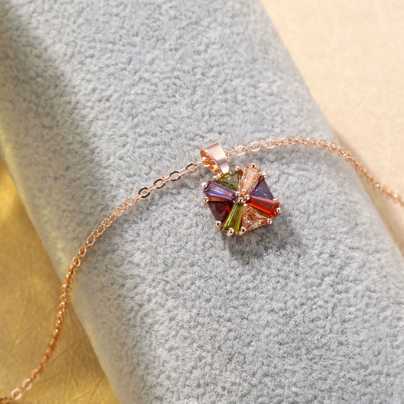 Wholesale Jewelry Geometric Clavicle Chain Tourmaline Colorful Artificial Zircon Rose Gold Plated Necklace